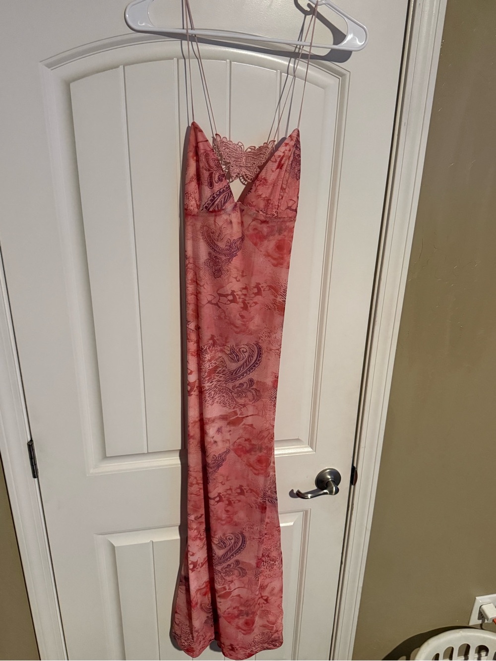 Fashion Nova Coral Pink Paisley Lace-Trim Maxi Slip Dress